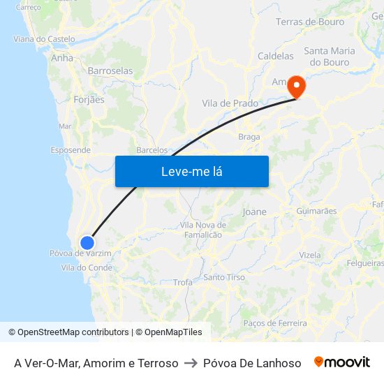 A Ver-O-Mar, Amorim e Terroso to Póvoa De Lanhoso map