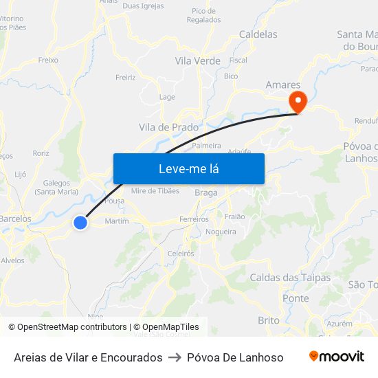 Areias de Vilar e Encourados to Póvoa De Lanhoso map