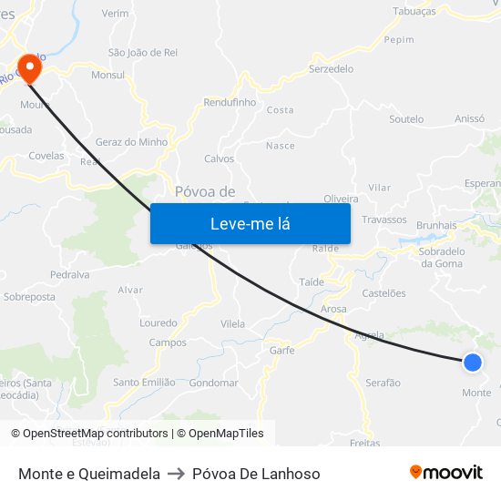 Monte e Queimadela to Póvoa De Lanhoso map