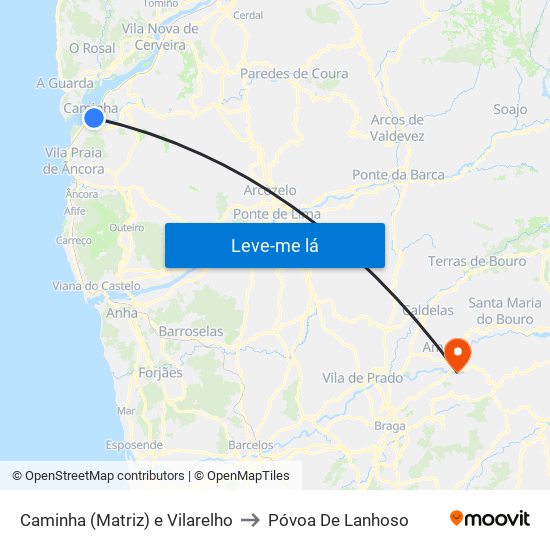 Caminha (Matriz) e Vilarelho to Póvoa De Lanhoso map