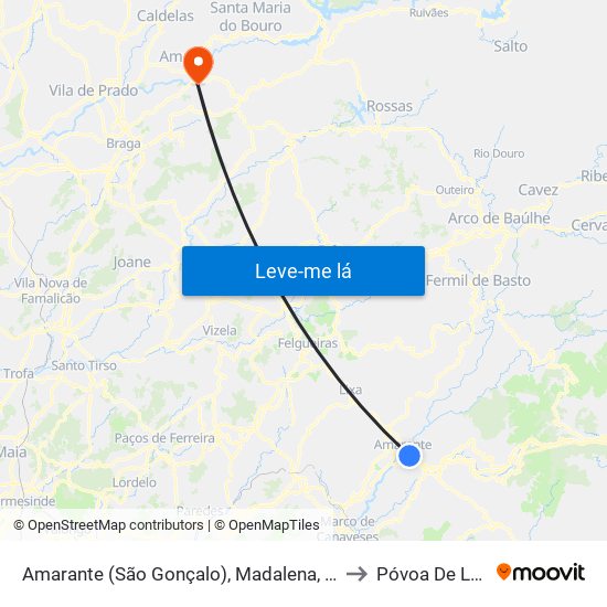 Amarante (São Gonçalo), Madalena, Cepelos e Gatão to Póvoa De Lanhoso map