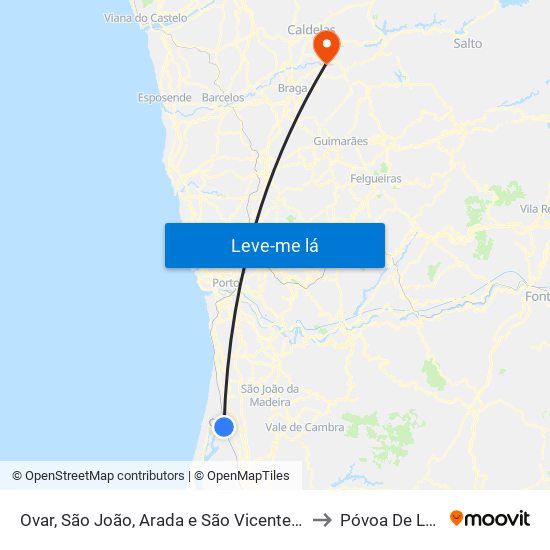 Ovar, São João, Arada e São Vicente de Pereira Jusã to Póvoa De Lanhoso map