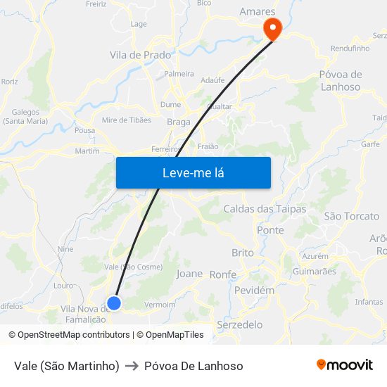 Vale (São Martinho) to Póvoa De Lanhoso map