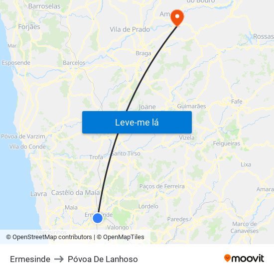 Ermesinde to Póvoa De Lanhoso map