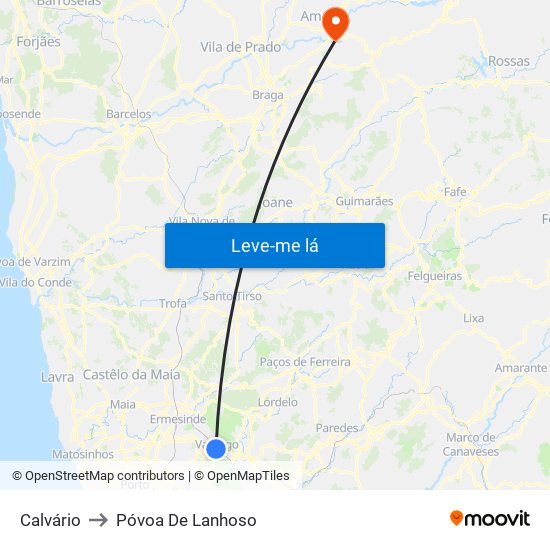 Calvário to Póvoa De Lanhoso map
