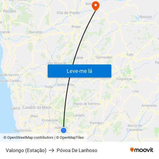 Valongo (Estação) to Póvoa De Lanhoso map