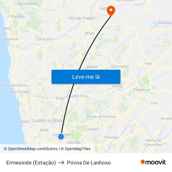 Ermesinde (Estação) to Póvoa De Lanhoso map