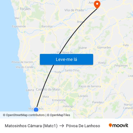 Matosinhos Câmara (Matc1) to Póvoa De Lanhoso map