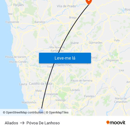 Aliados to Póvoa De Lanhoso map