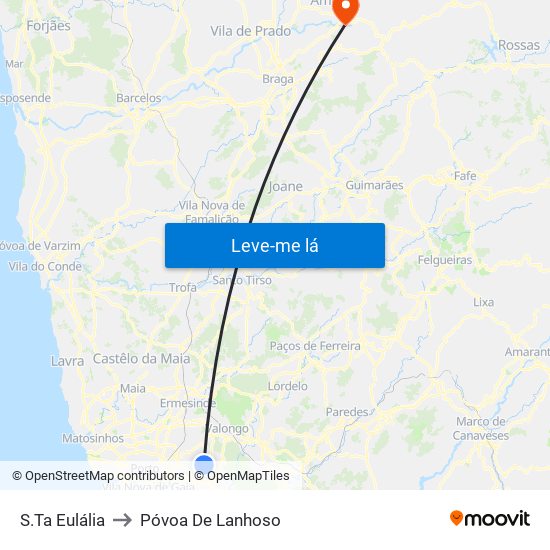 S.Ta Eulália to Póvoa De Lanhoso map
