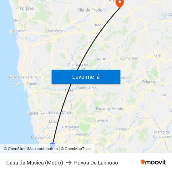 Casa da Música (Metro) to Póvoa De Lanhoso map