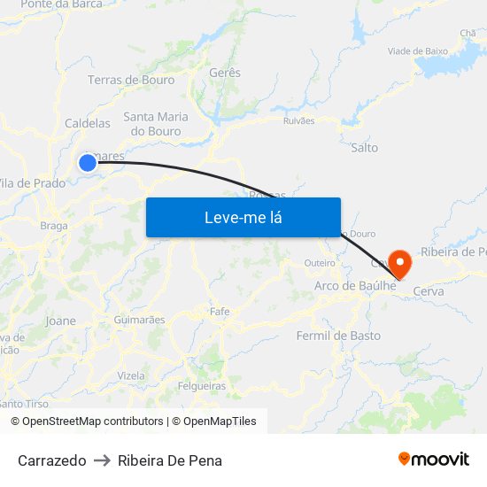 Carrazedo to Ribeira De Pena map