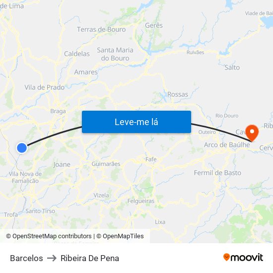 Barcelos to Ribeira De Pena map