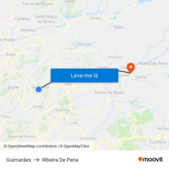 Guimarães to Ribeira De Pena map