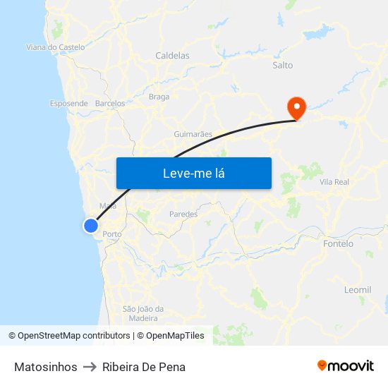 Matosinhos to Ribeira De Pena map