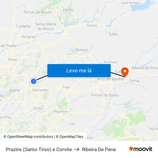 Prazins (Santo Tirso) e Corvite to Ribeira De Pena map