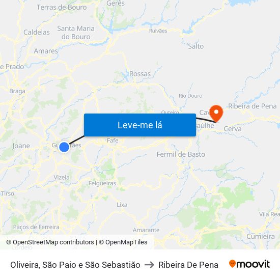 Oliveira, São Paio e São Sebastião to Ribeira De Pena map