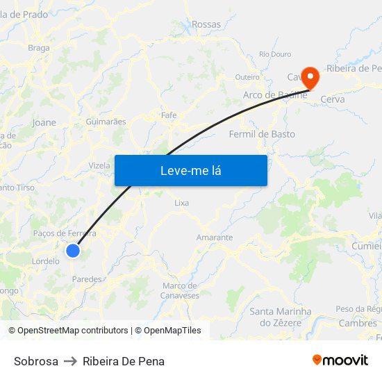 Sobrosa to Ribeira De Pena map
