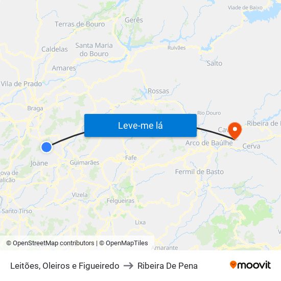 Leitões, Oleiros e Figueiredo to Ribeira De Pena map