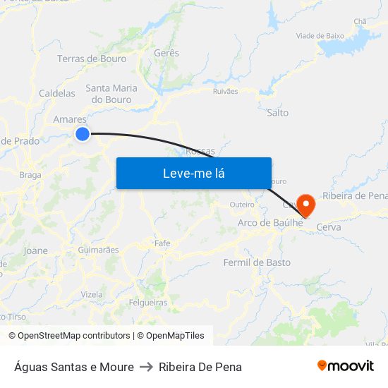 Águas Santas e Moure to Ribeira De Pena map