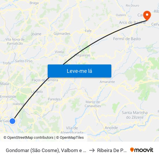 Gondomar (São Cosme), Valbom e Jovim to Ribeira De Pena map