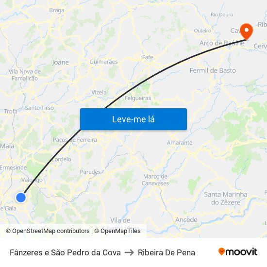 Fânzeres e São Pedro da Cova to Ribeira De Pena map