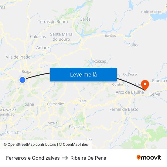 Ferreiros e Gondizalves to Ribeira De Pena map
