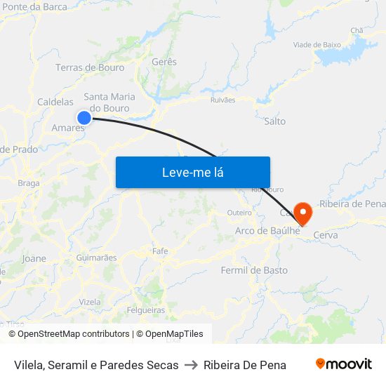 Vilela, Seramil e Paredes Secas to Ribeira De Pena map