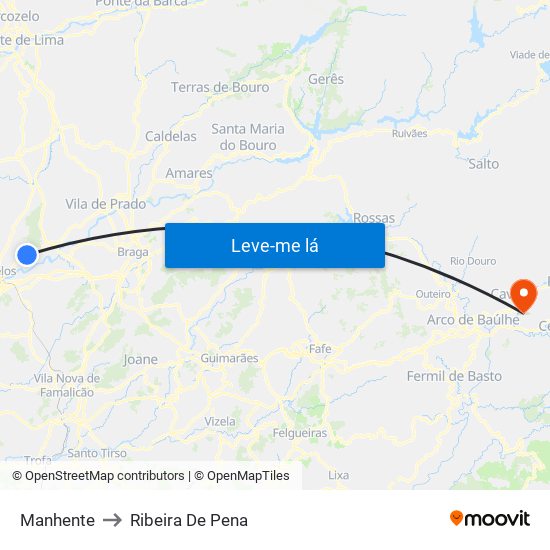 Manhente to Ribeira De Pena map