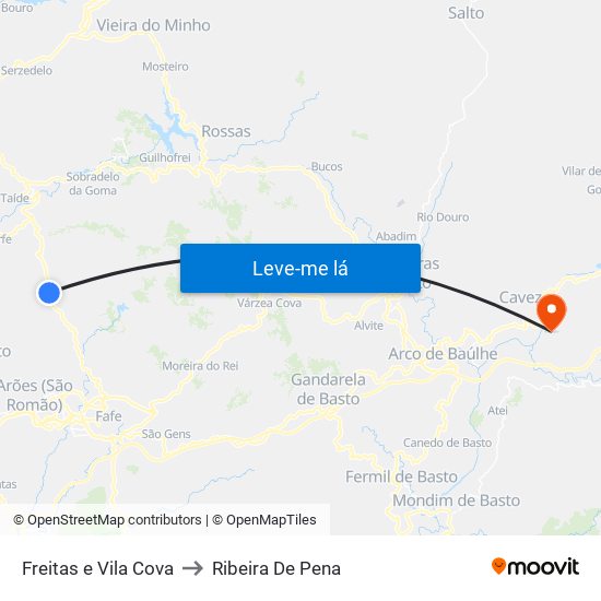 Freitas e Vila Cova to Ribeira De Pena map