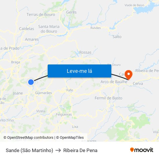 Sande (São Martinho) to Ribeira De Pena map