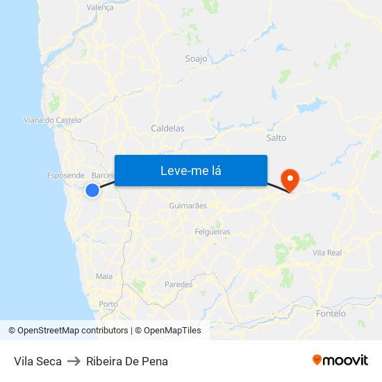 Vila Seca to Ribeira De Pena map