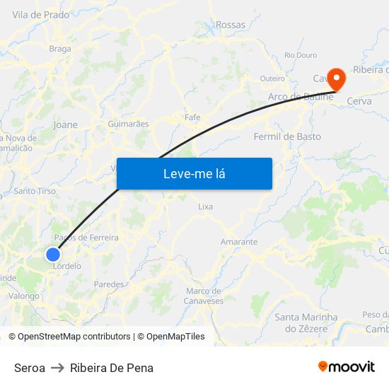 Seroa to Ribeira De Pena map