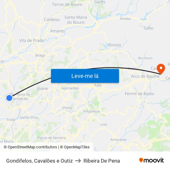 Gondifelos, Cavalões e Outiz to Ribeira De Pena map