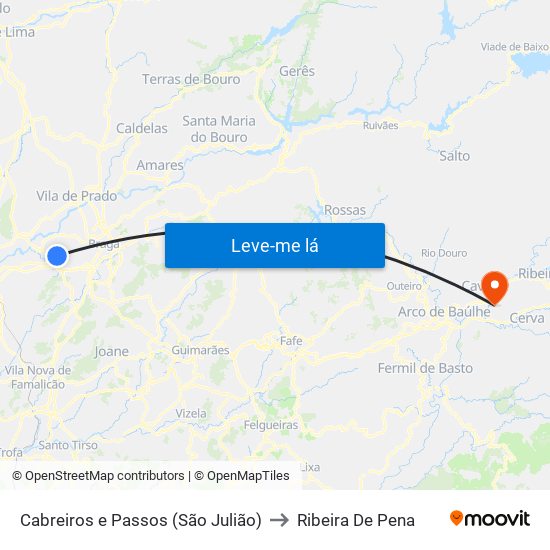 Cabreiros e Passos (São Julião) to Ribeira De Pena map