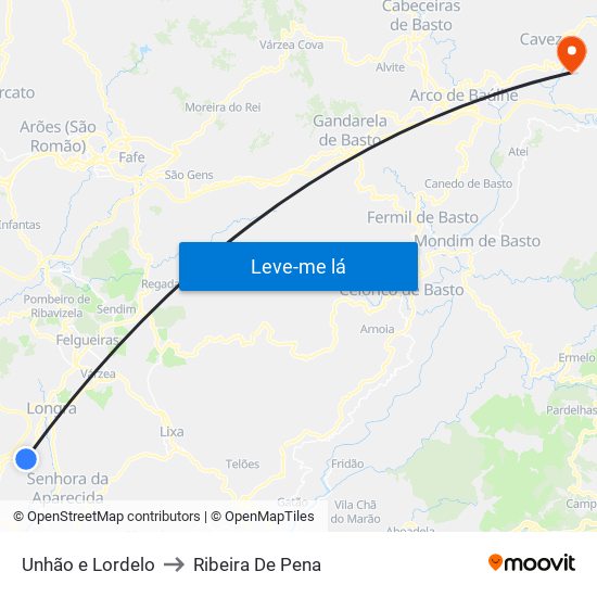 Unhão e Lordelo to Ribeira De Pena map