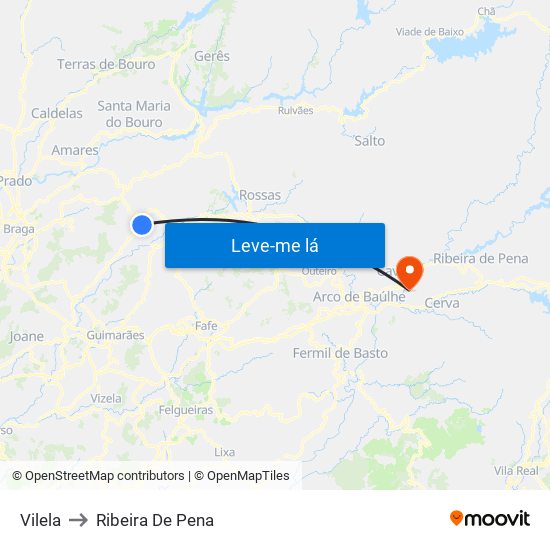 Vilela to Ribeira De Pena map