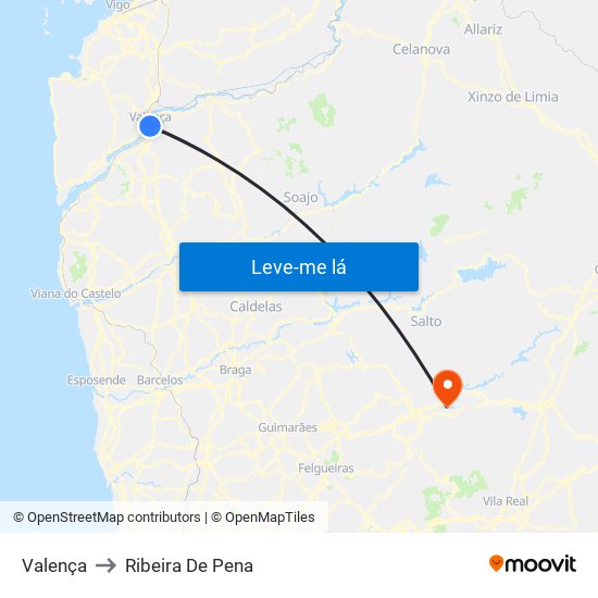 Valença to Ribeira De Pena map