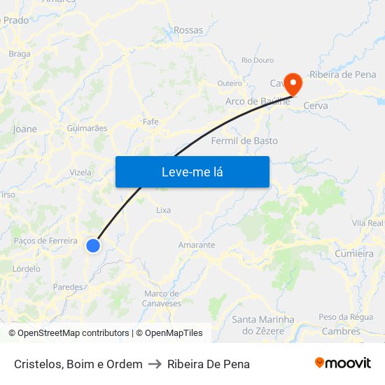 Cristelos, Boim e Ordem to Ribeira De Pena map