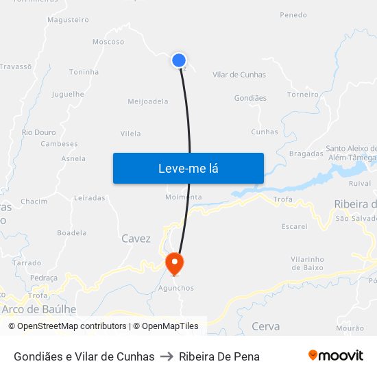 Gondiães e Vilar de Cunhas to Ribeira De Pena map