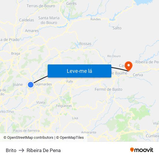 Brito to Ribeira De Pena map