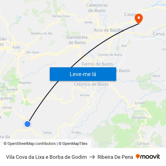 Vila Cova da Lixa e Borba de Godim to Ribeira De Pena map