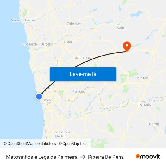 Matosinhos e Leça da Palmeira to Ribeira De Pena map
