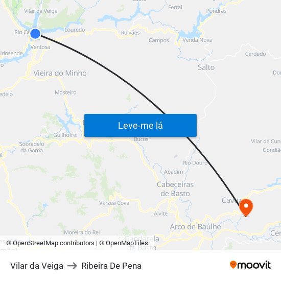 Vilar da Veiga to Ribeira De Pena map