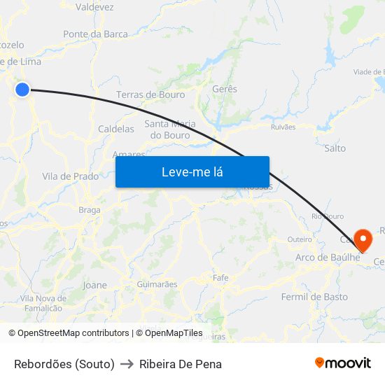 Rebordões (Souto) to Ribeira De Pena map