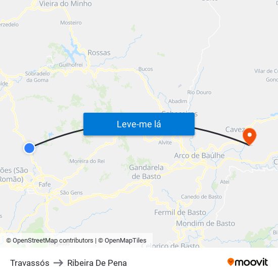 Travassós to Ribeira De Pena map