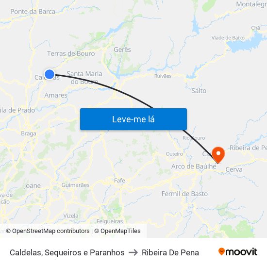 Caldelas, Sequeiros e Paranhos to Ribeira De Pena map