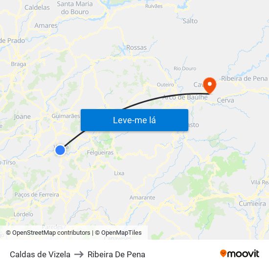 Caldas de Vizela to Ribeira De Pena map