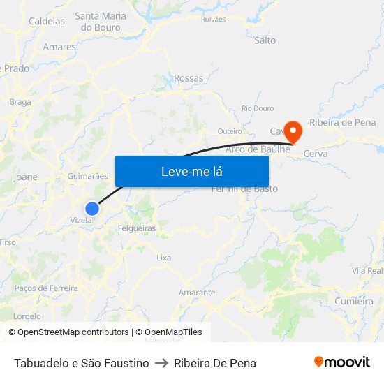Tabuadelo e São Faustino to Ribeira De Pena map