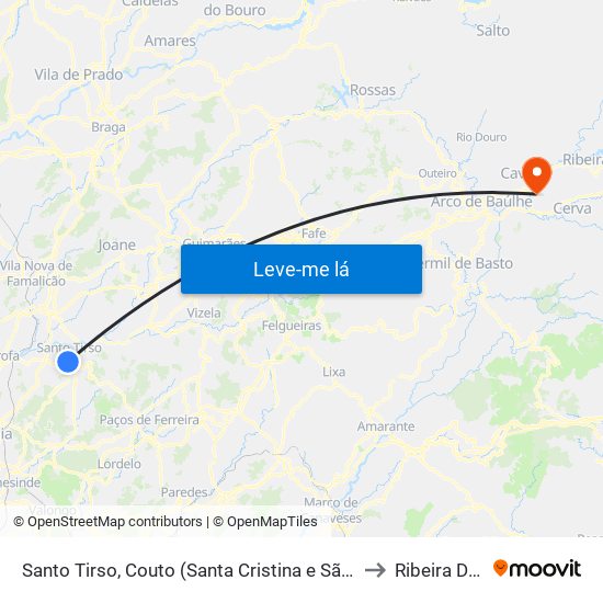 Santo Tirso, Couto (Santa Cristina e São Miguel) e Burgães to Ribeira De Pena map